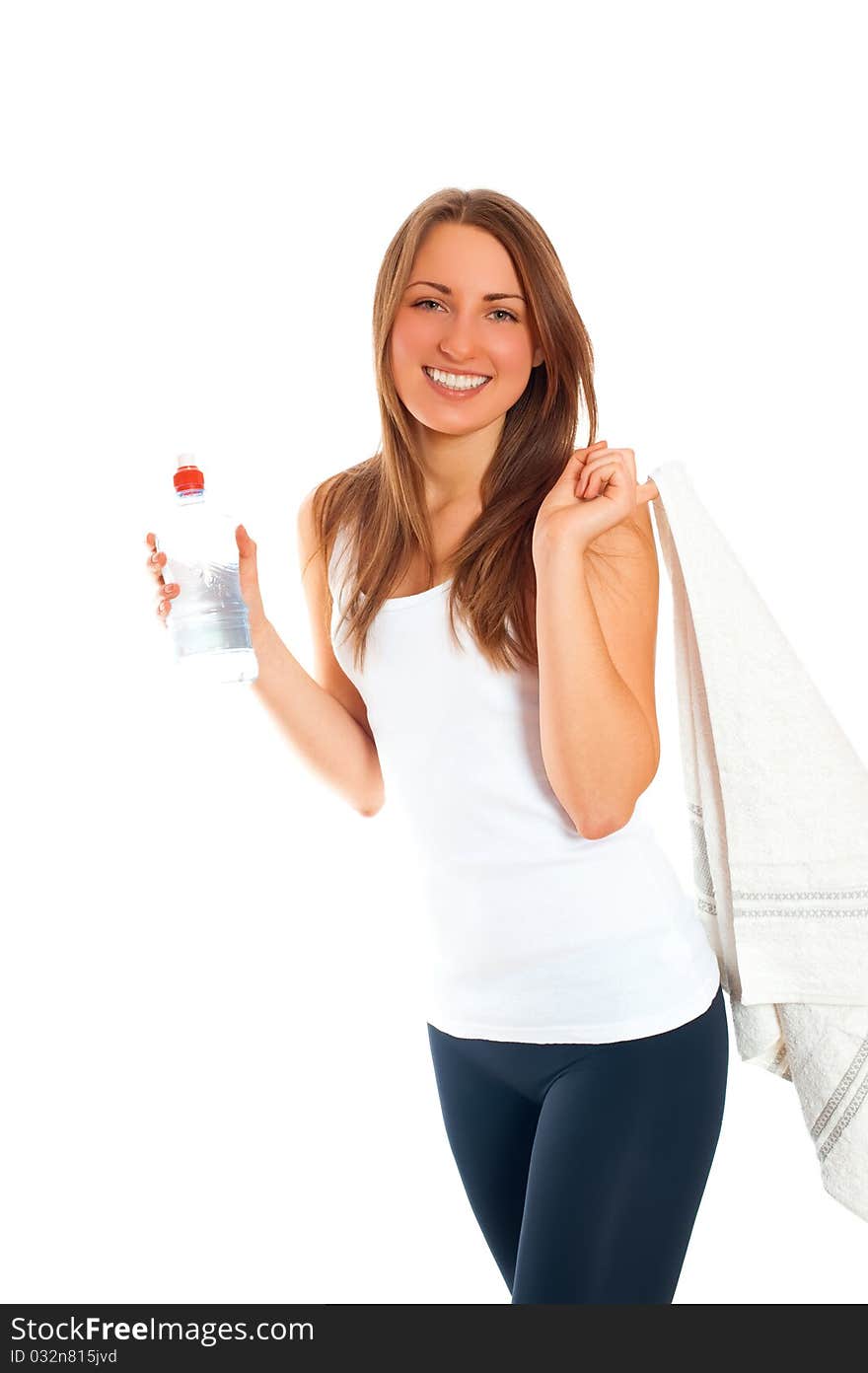 Beautiful woman with water on a white background