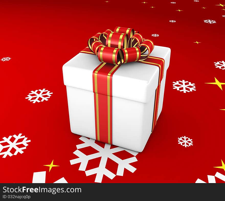 Gift Box And Snowflakes  - 3d Render