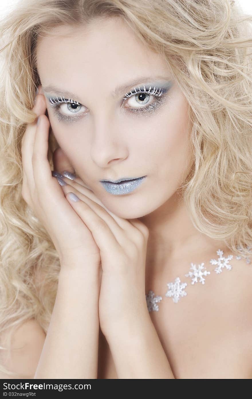 Portrait of beautiful blonde winter snow queen. Portrait of beautiful blonde winter snow queen