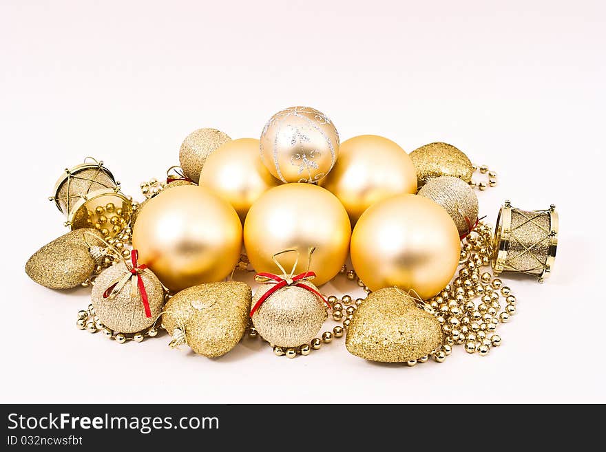 Golden Christmas ornament on white background. Golden Christmas ornament on white background