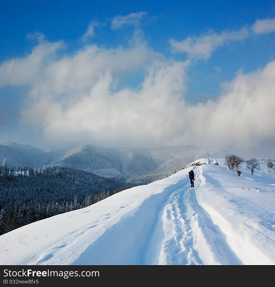 Winter landscape in mountains