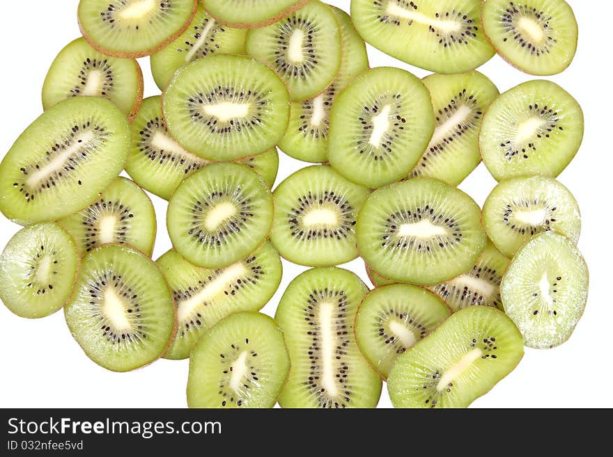 Fresh Kiwi fruits slices isolated on white background with clipping path