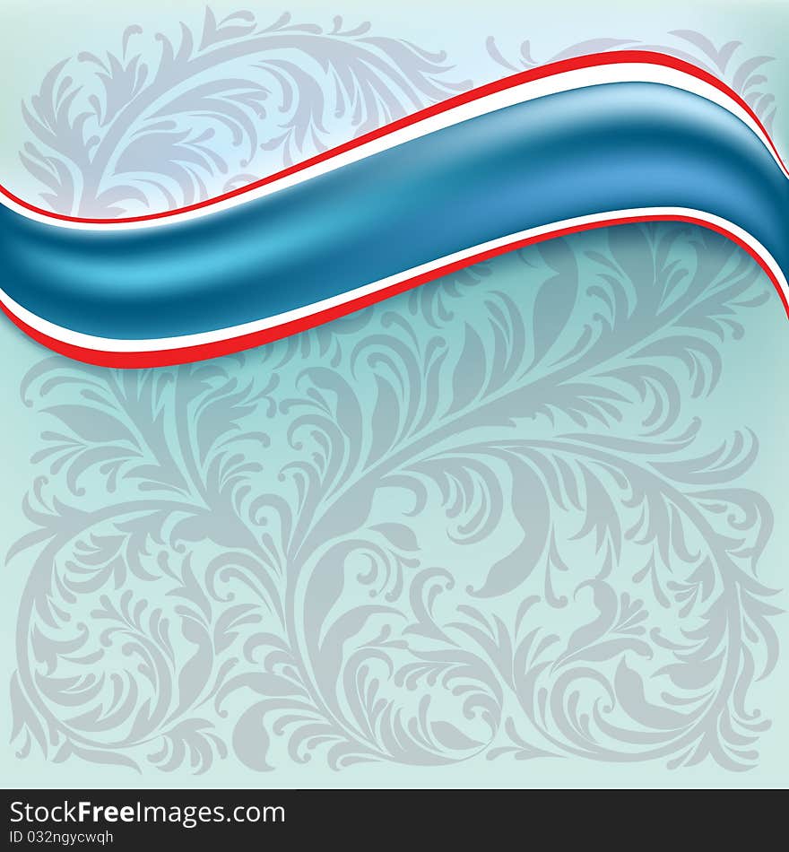 Abstract background with blue wave and floral ornament