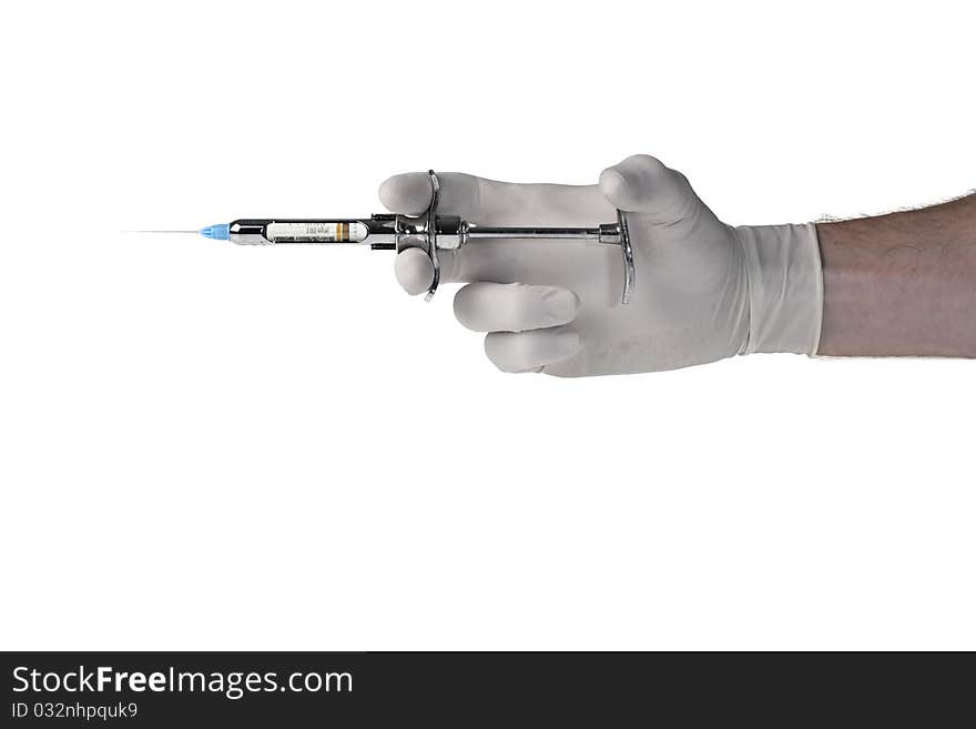 Medical Syringe hold by human hand