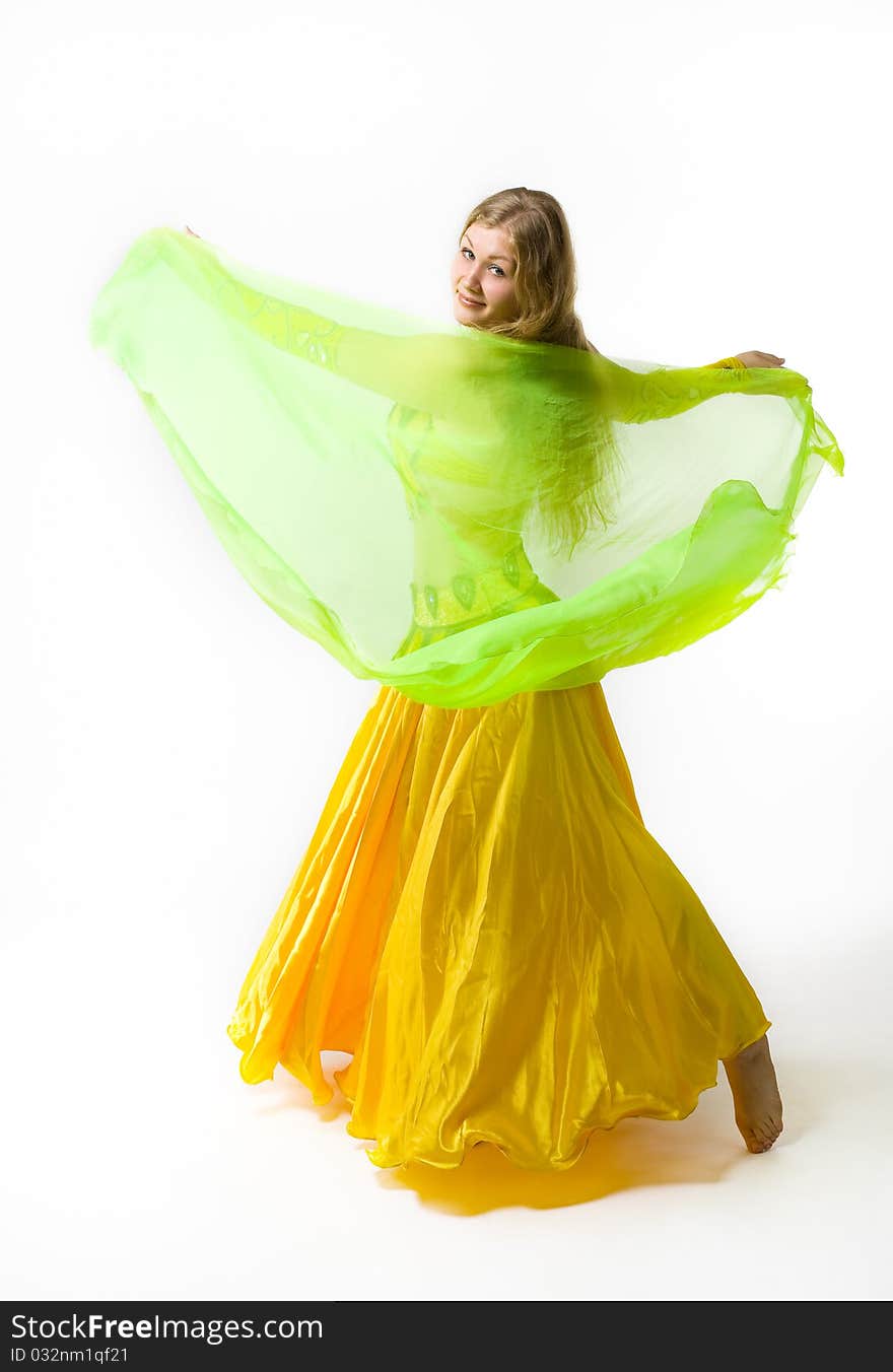 Young girl dance with  veil