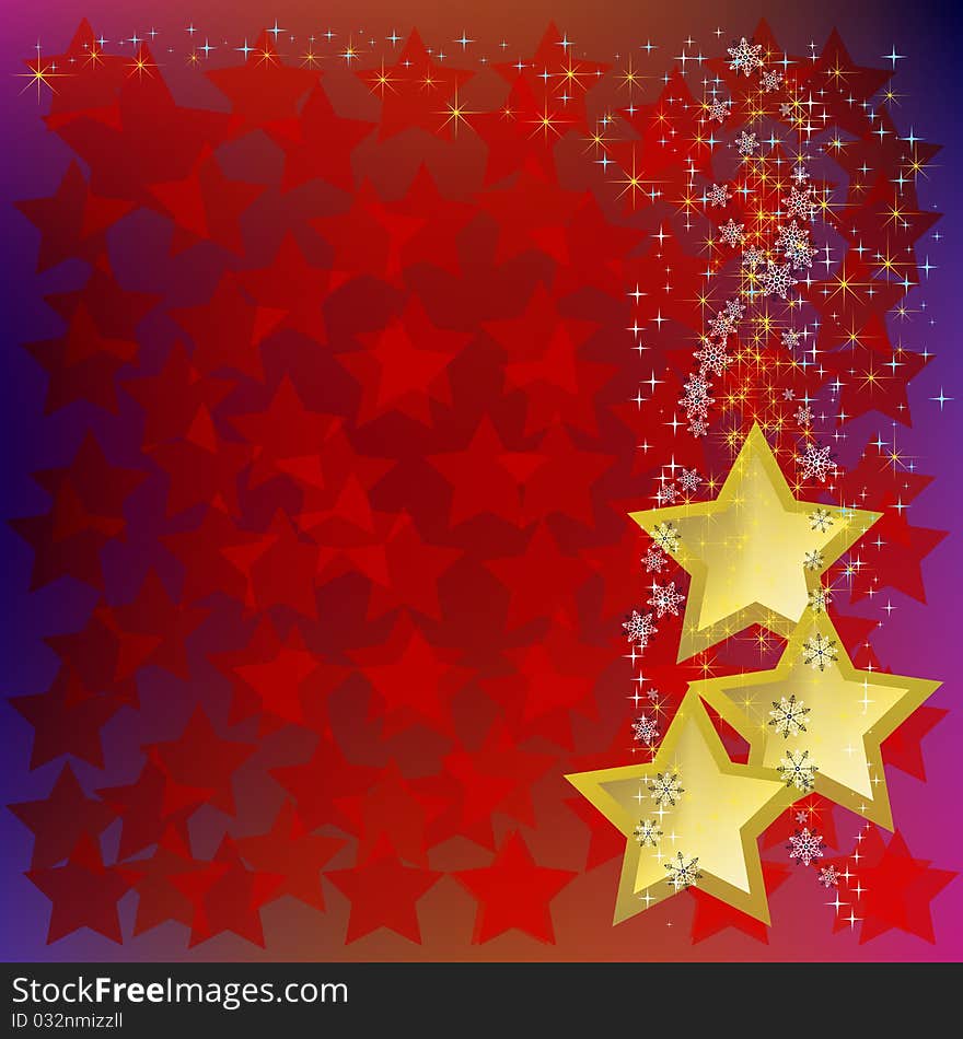 Abstract christmas background with gold stars on red