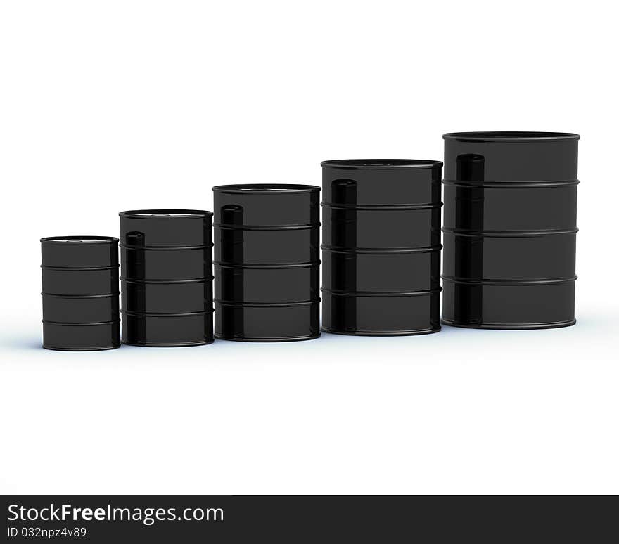 Graph consisting of stacks of barrels illustrating the oil market, isolated on white background