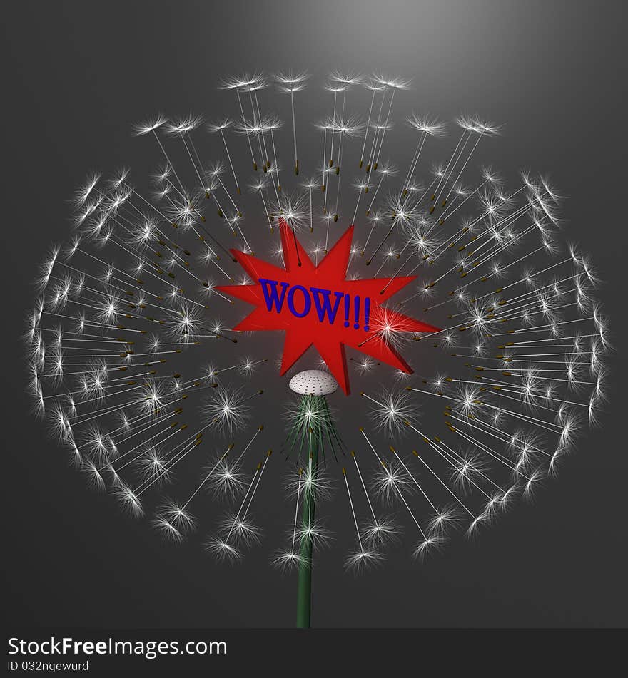 A exploding dandelion with red label