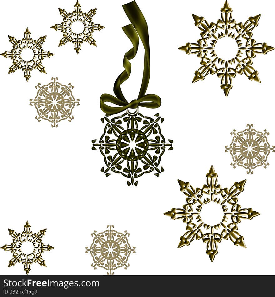 Snowflakes with ribbon issolated white background