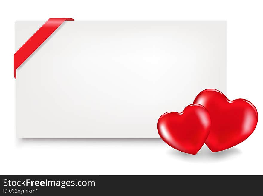 2 Hearts And Blank Gift Tag With Tape, Isolated On White Background. 2 Hearts And Blank Gift Tag With Tape, Isolated On White Background