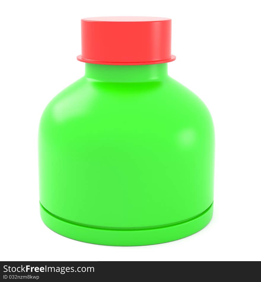 Green plastic bottle isolated on white background