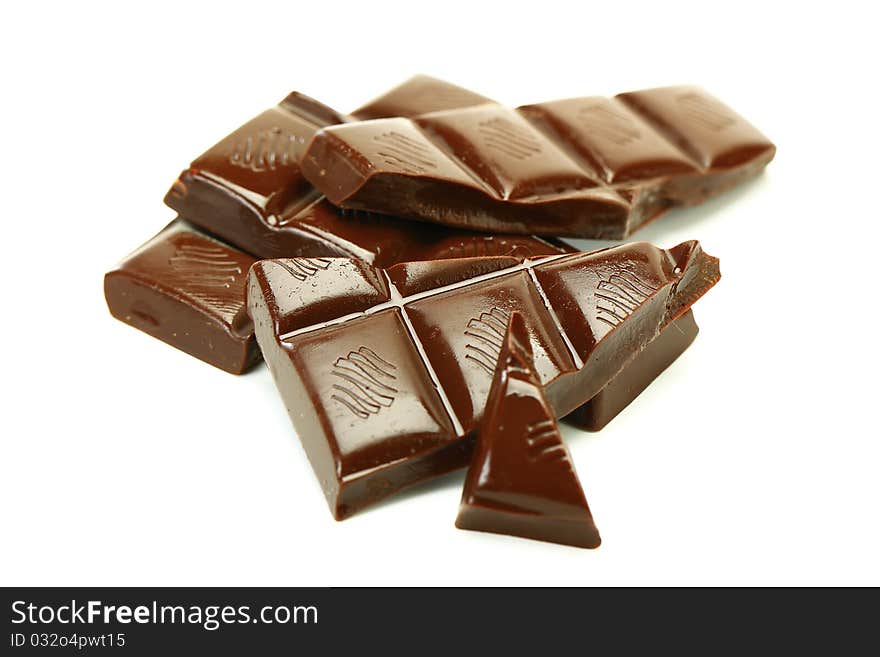 Black chocolate on white background. Black chocolate on white background