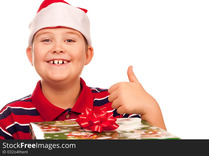 Christmas boy and a large present. Christmas boy and a large present