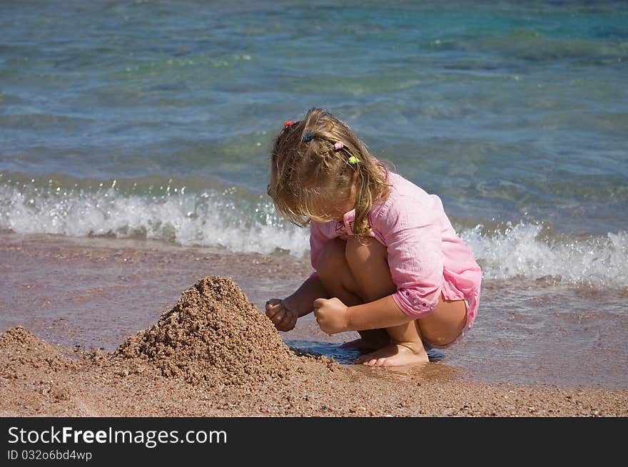 The little girl on sea coast