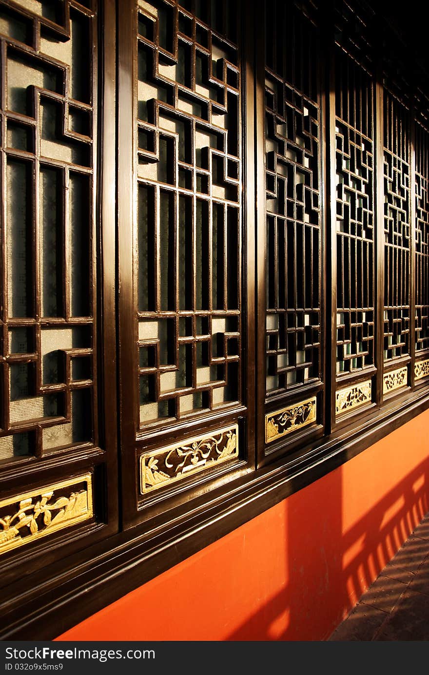 Chinese style windows of a historical building