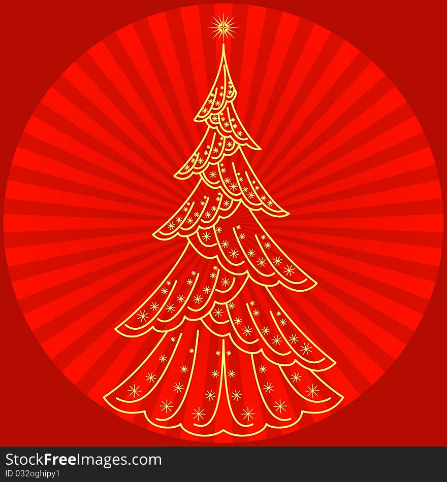 Christmas Fir-tree On Red