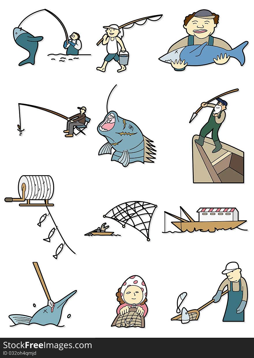 Cartoon fishing icon,vector illustration