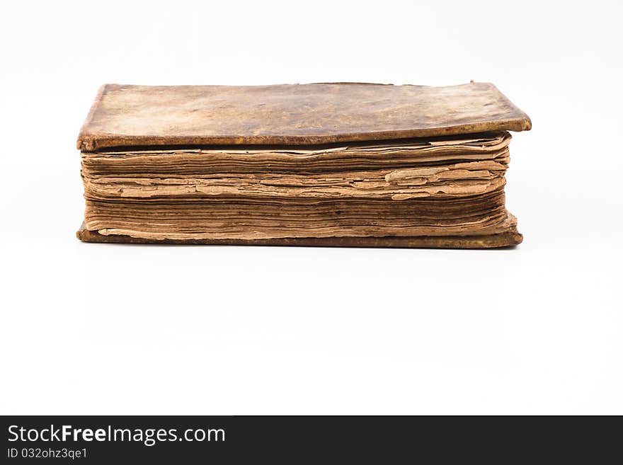 Old antique book from 1739 with leather cover isolated on white. Old antique book from 1739 with leather cover isolated on white