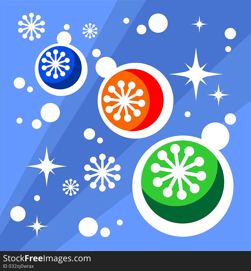 Christmas balls and snowflakes on a blue background. Christmas balls and snowflakes on a blue background.