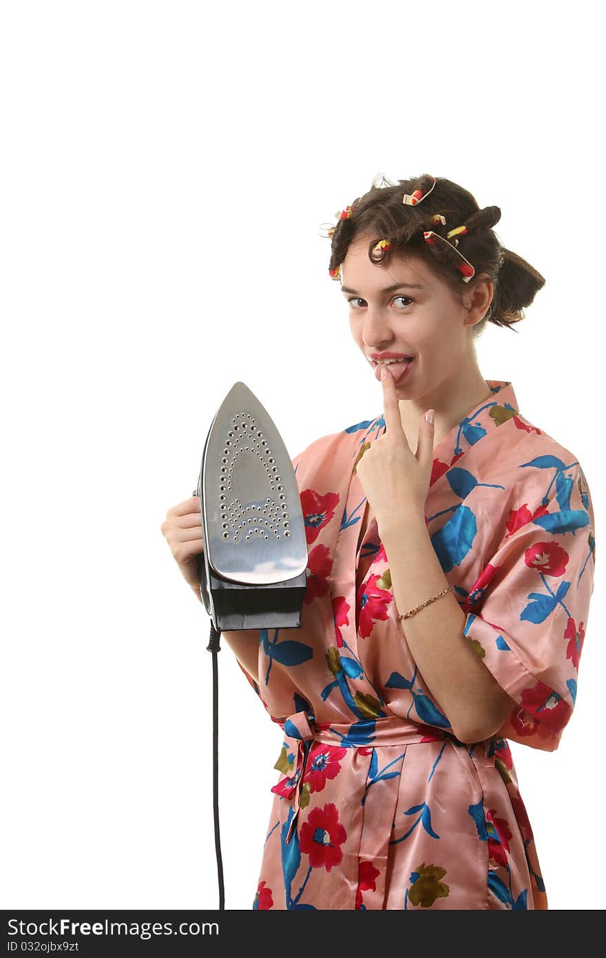 Attractive housewife with an iron. Attractive housewife with an iron