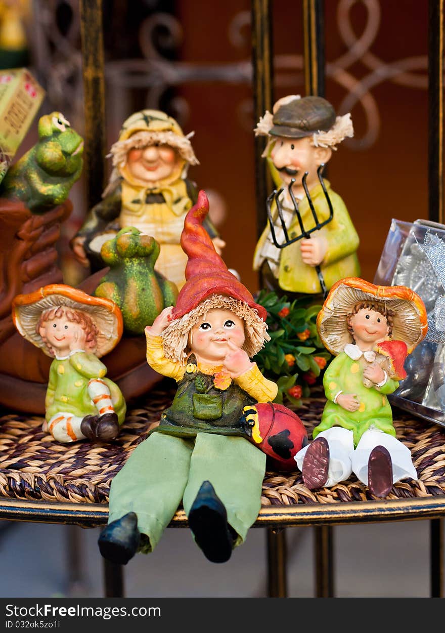 Colorful ceramic toys for sale at a Christmas fair