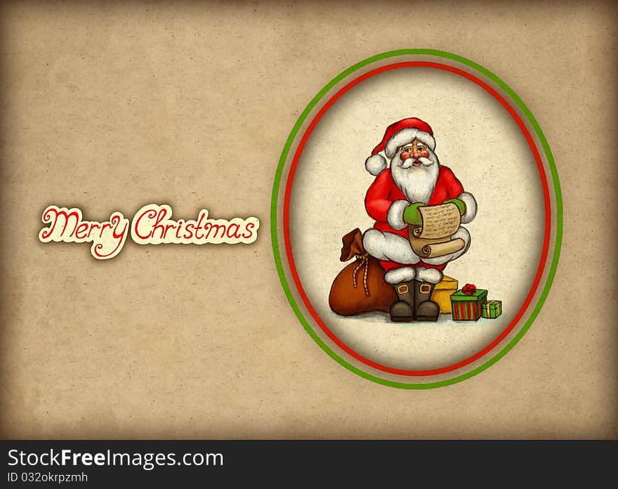 Christmas greeting card with illustration of Santa Claus. Christmas greeting card with illustration of Santa Claus