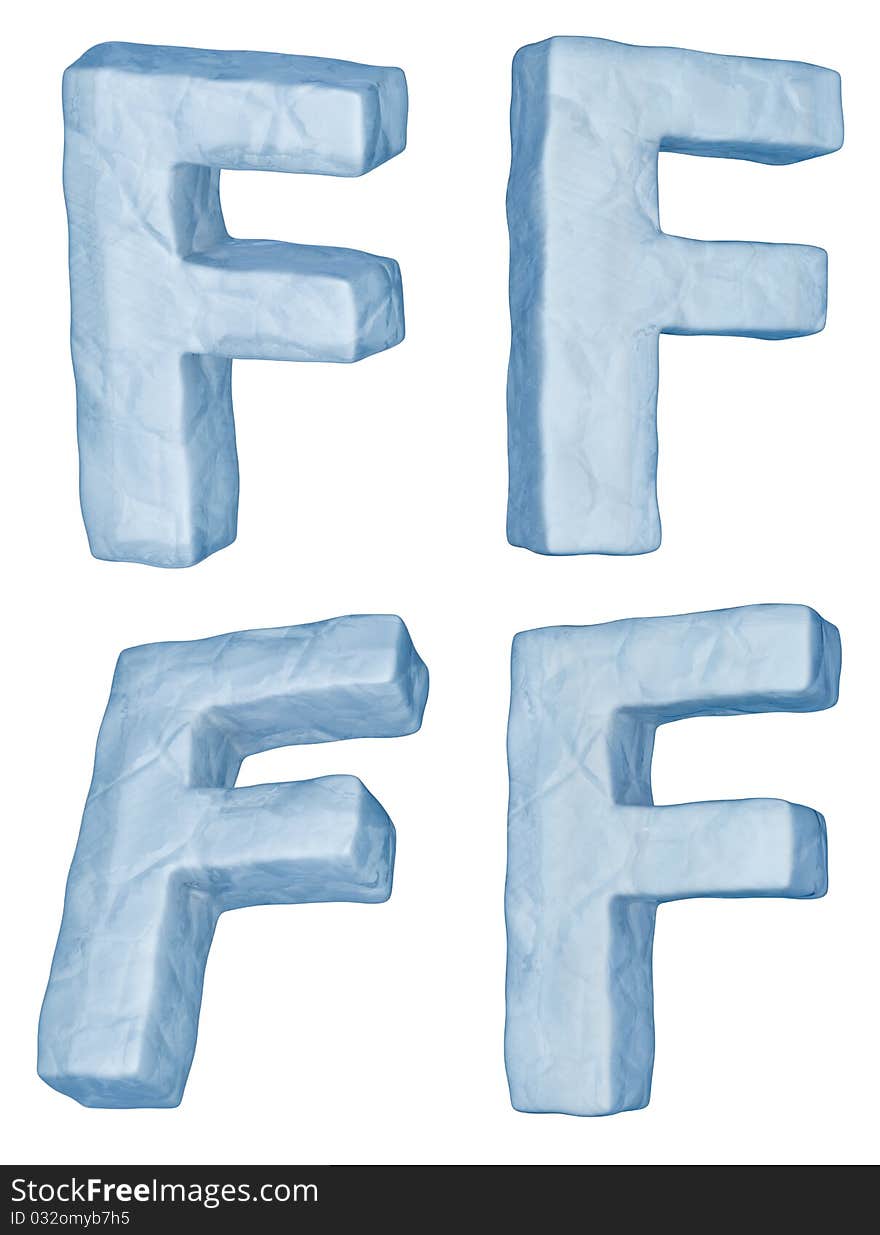 Icy letters set. Letter F uppercase isolated on white. Icy letters set. Letter F uppercase isolated on white.