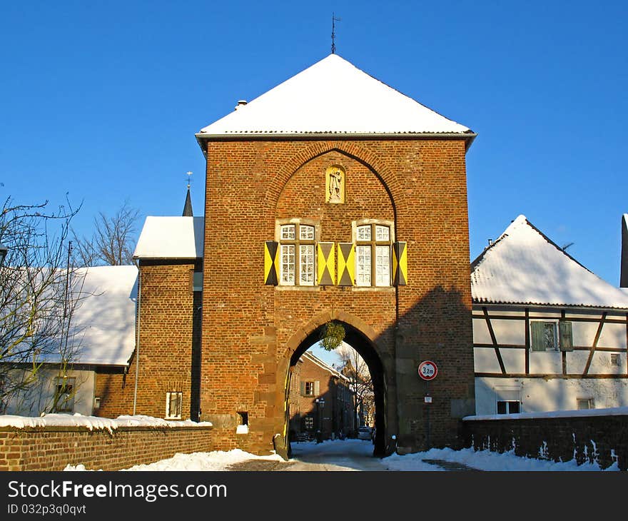 Old city gate in Germany in winter