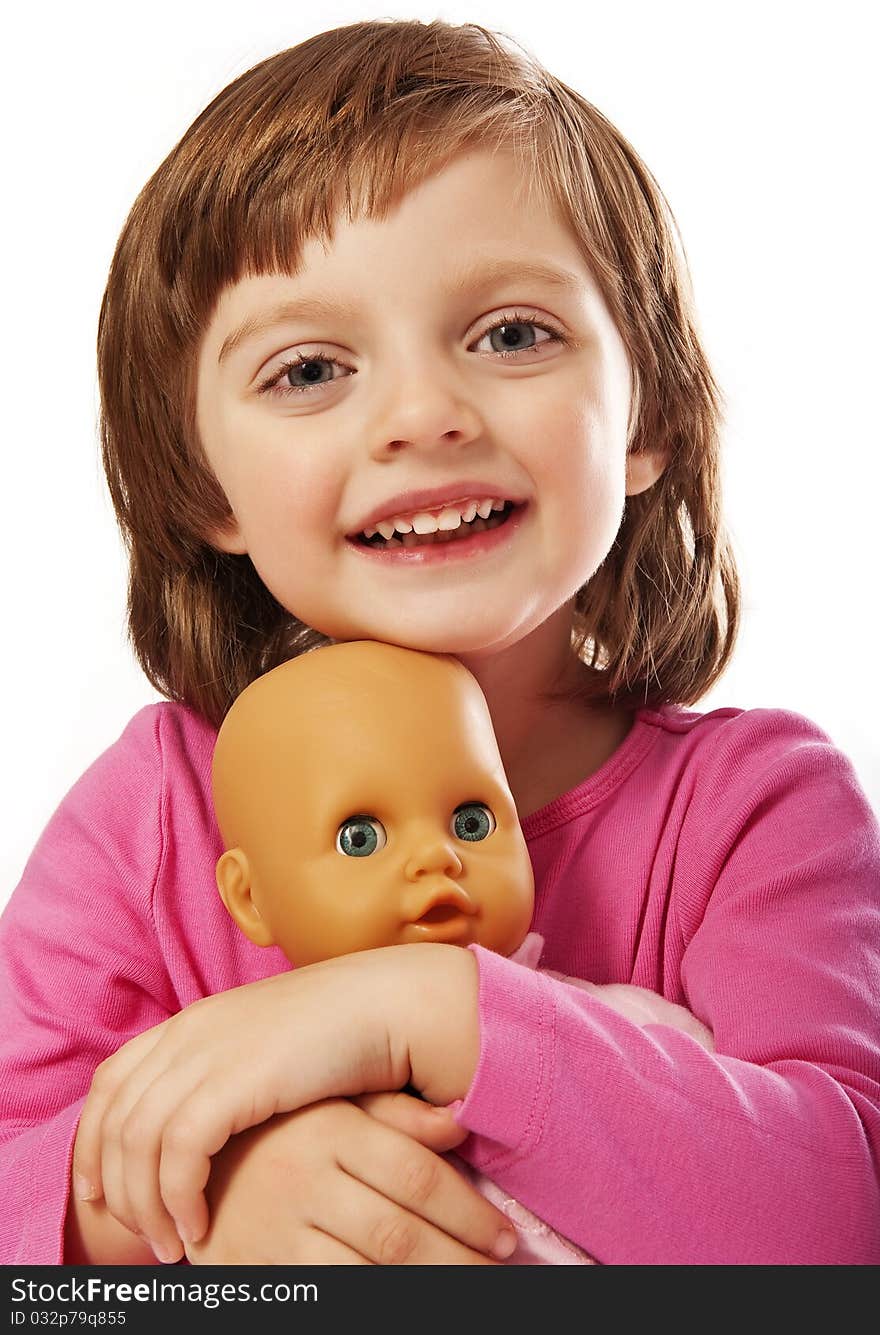 Happy Little Girl With Toy Doll