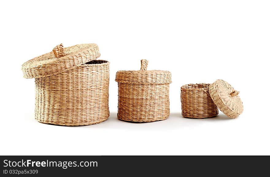 Wicker boxes. Isolated on white background.