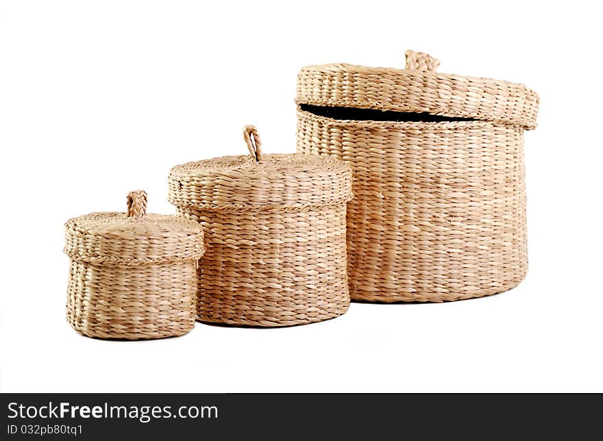 Wicker boxes. Isolated on white background.