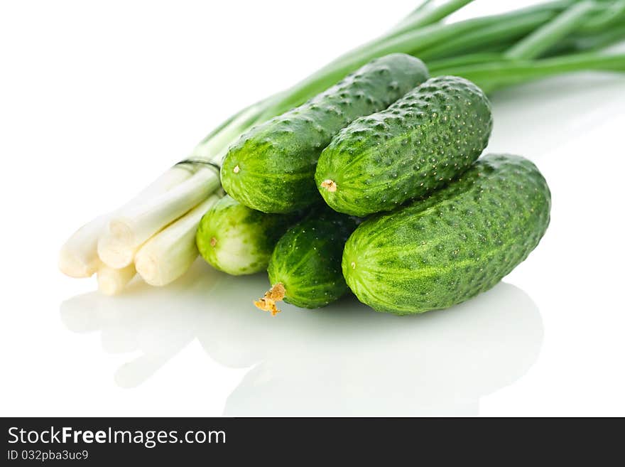 Cucumbers and onion isolated