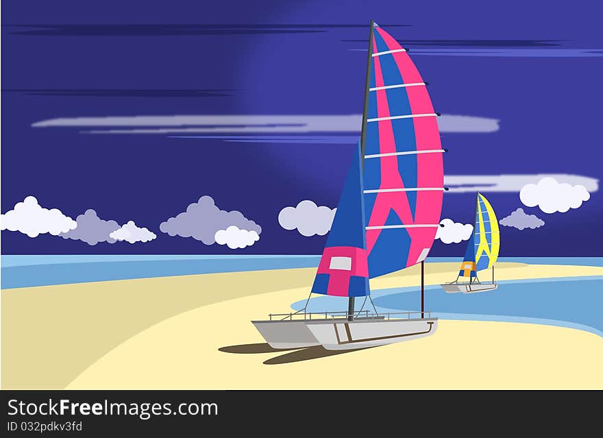 Two sailboat on the beach