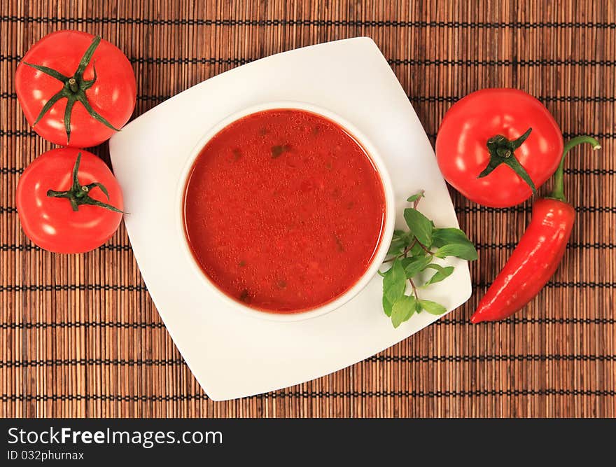 vegetarian   soup  and  vegetables on the mat. vegetarian   soup  and  vegetables on the mat