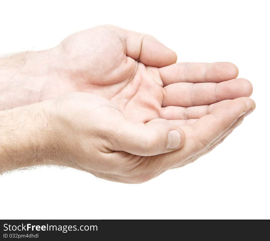 Two palms of the hand on white background