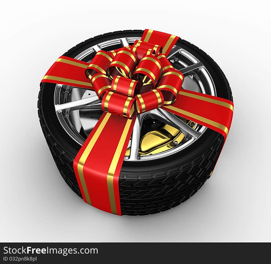 Tires with ribbon - 3d render