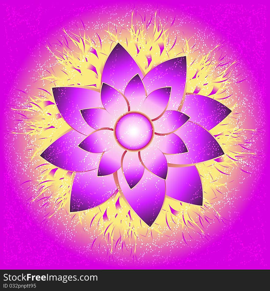 Abstract bright purple flower on a yellow purple background, vector illustration, eps10. Abstract bright purple flower on a yellow purple background, vector illustration, eps10