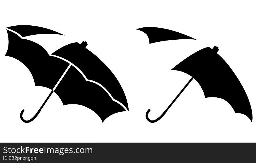 Two icons of open umbrellas. Black and white colors. Two icons of open umbrellas. Black and white colors.