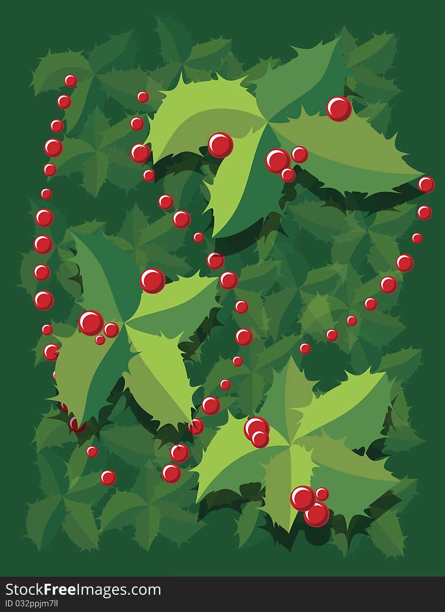 Christmas Background With Leaves And Globes