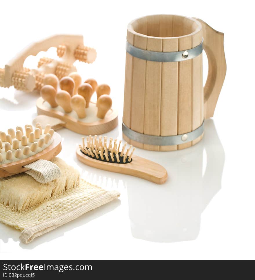 Group of bath accessories isolated