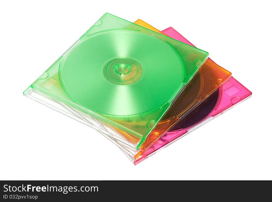 Three disks in a box on a white background. Three disks in a box on a white background