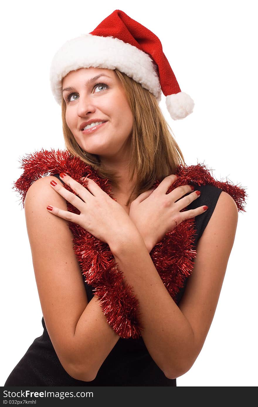 Smiling women in Santa s hat