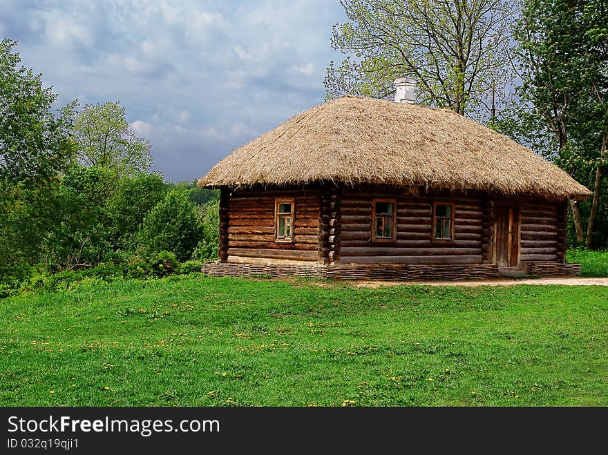 Ancient Russian log hut in which peasants lived