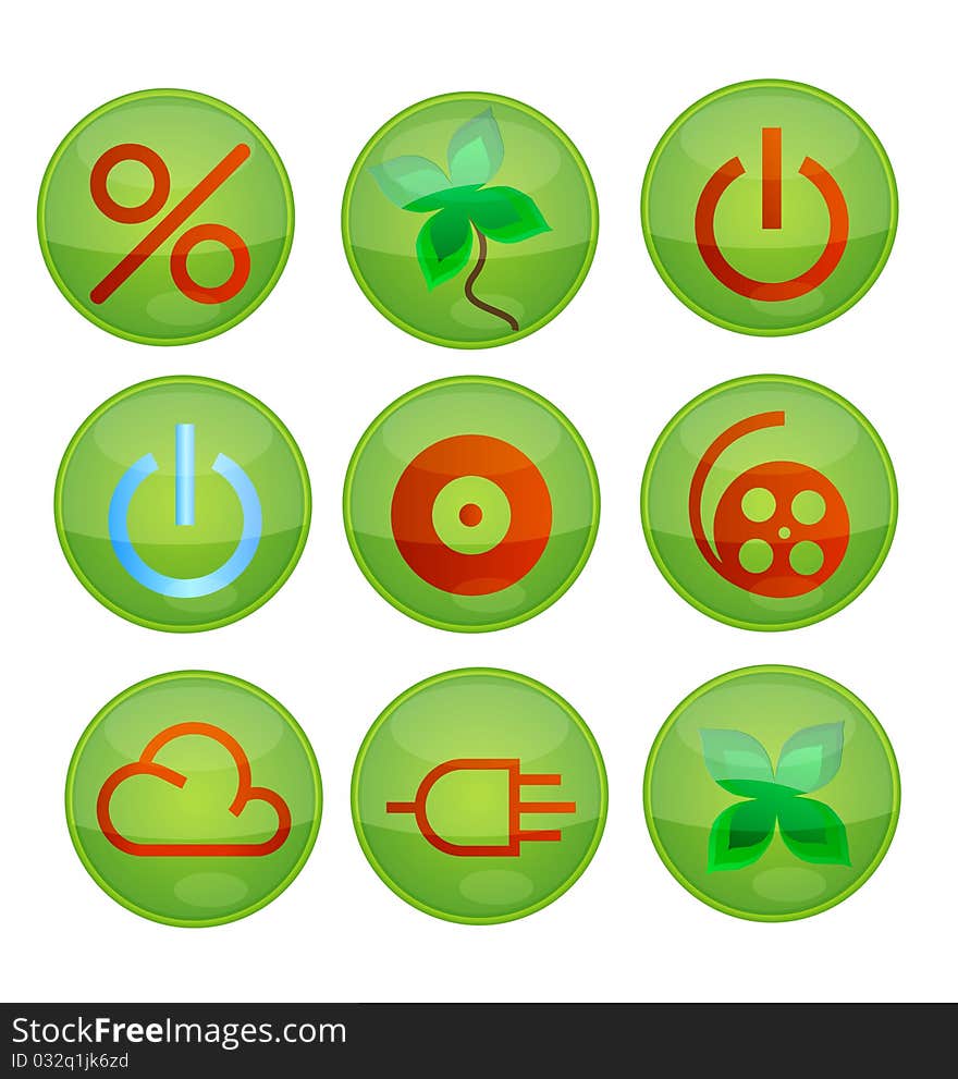 Interface green icons set isolated