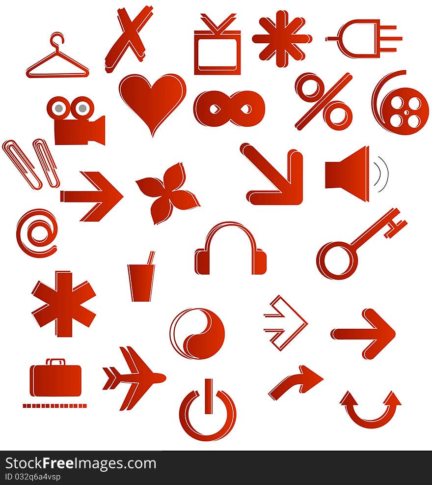 Interface red icons set isolated