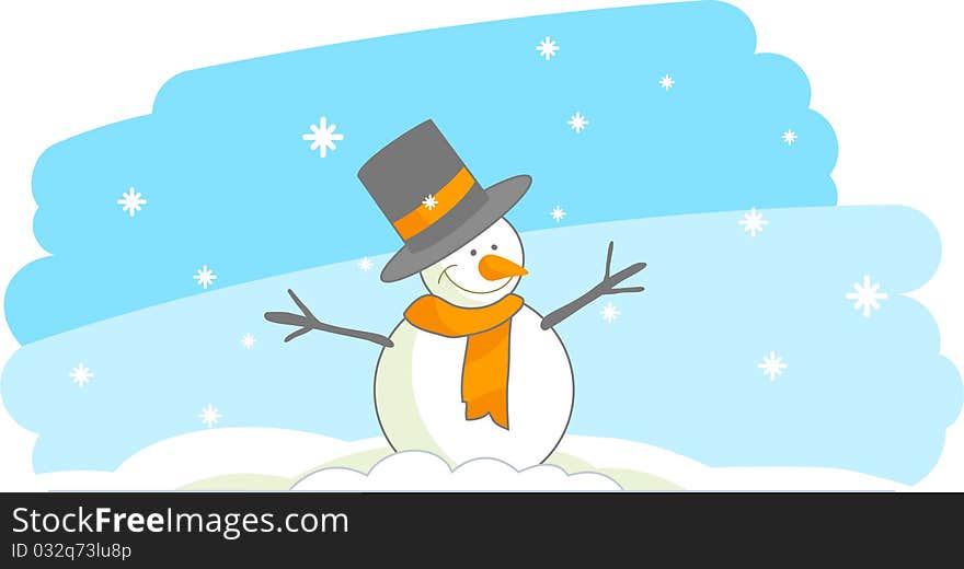 Snowman with orange hat and scarf