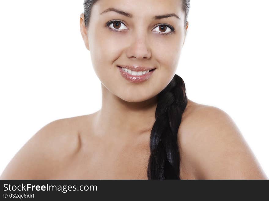 Closeup portrait of young smiling woman