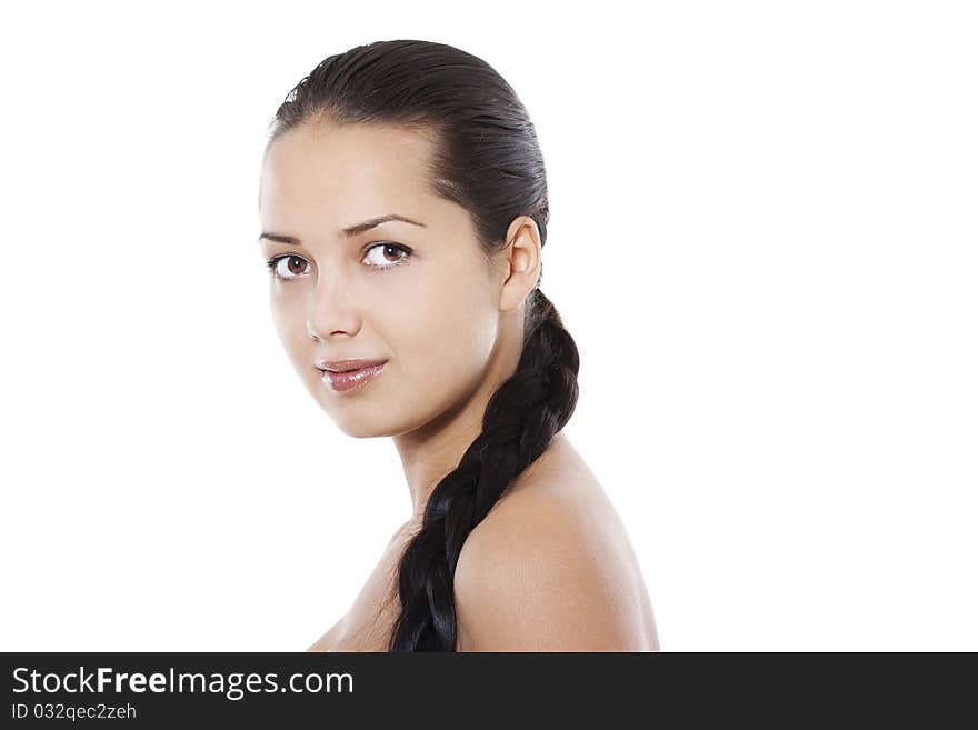 Closeup portrait of young smiling woman