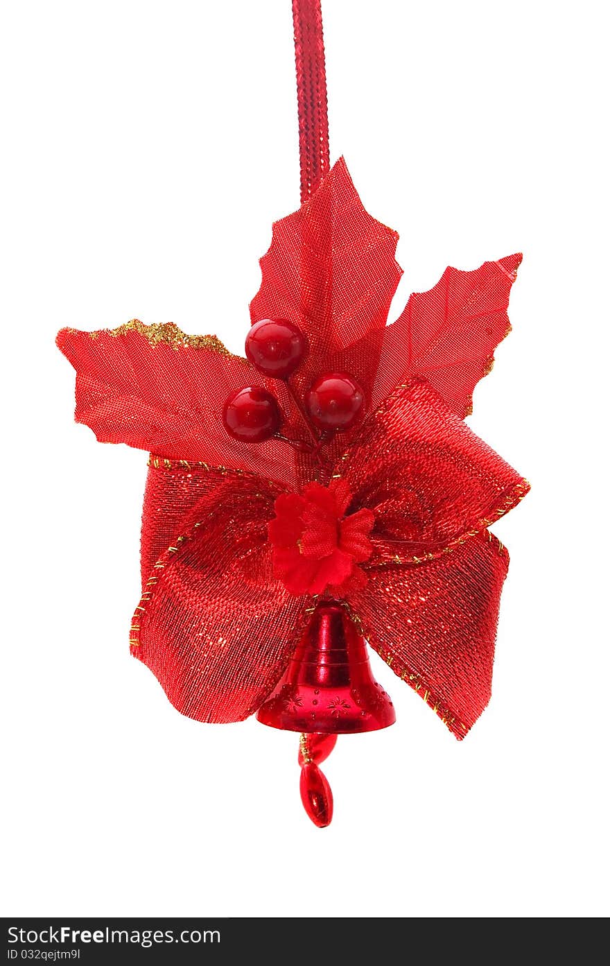 Red christmas bell with red bow and flowers