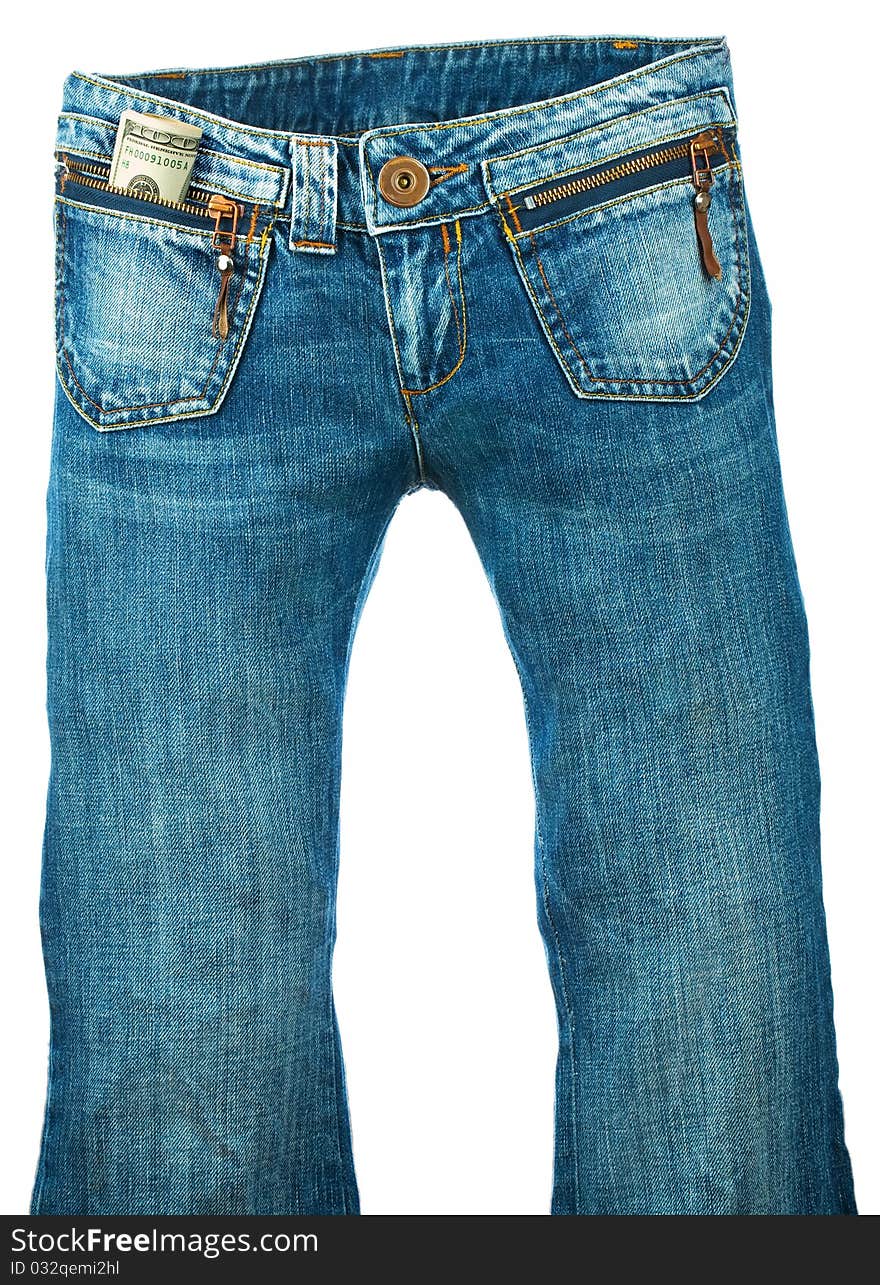 Jeans with dollars isolated